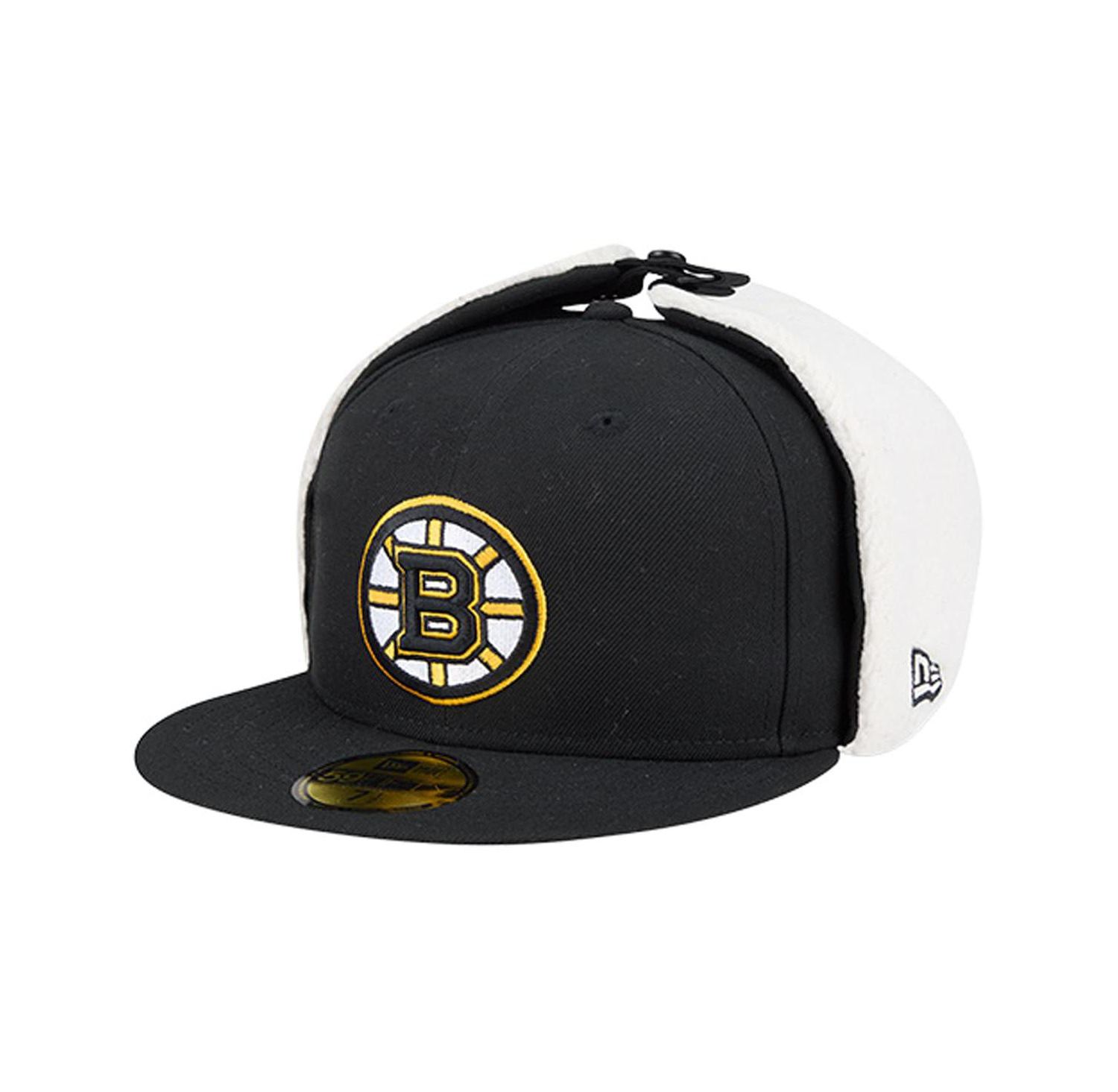 Men's Black Boston Bruins Injection Dog Ear Classic Fitted Hat