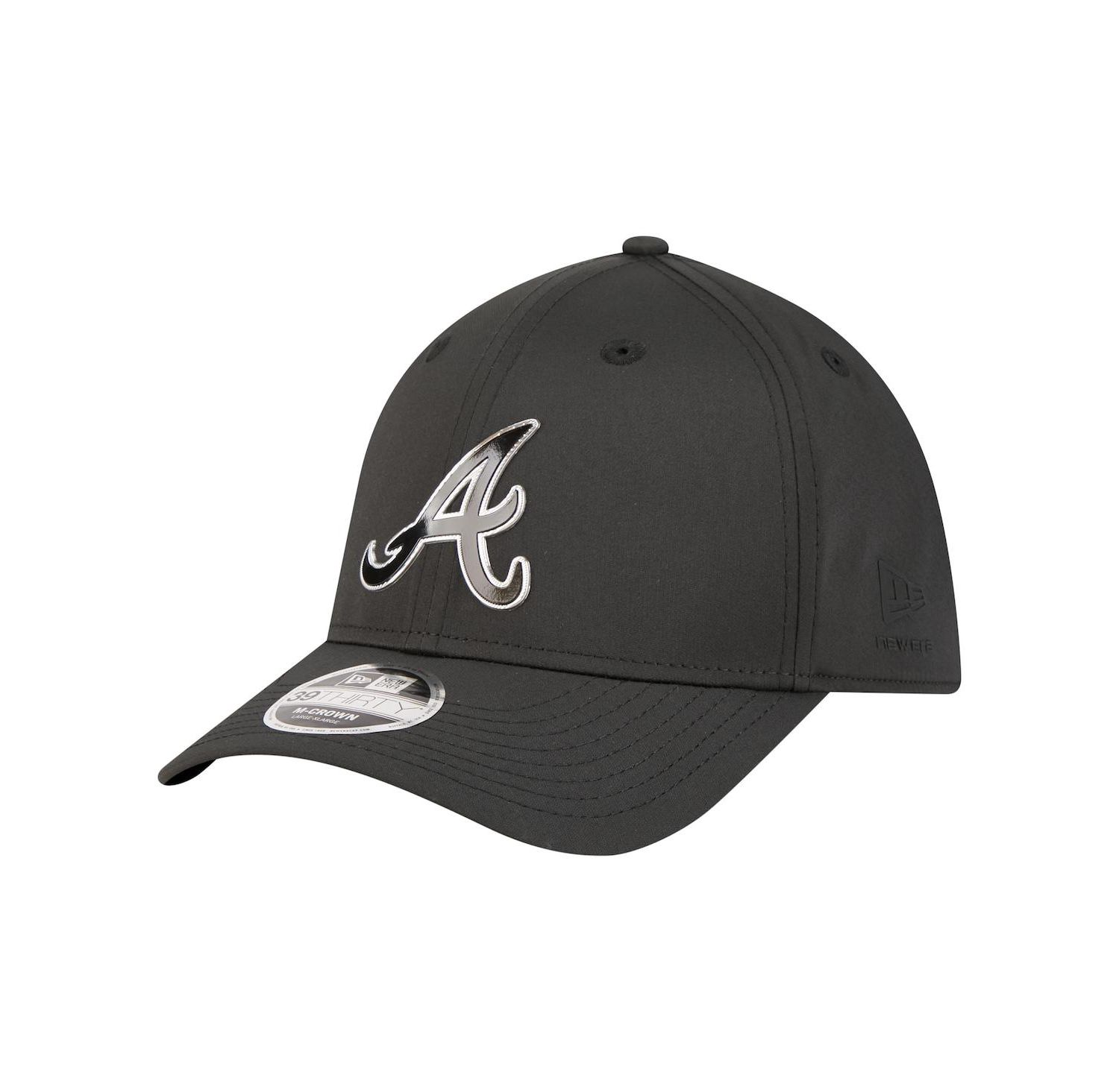 Men's Black Atlanta Braves Metallic 39THIRTY M-Crown Flex Hat