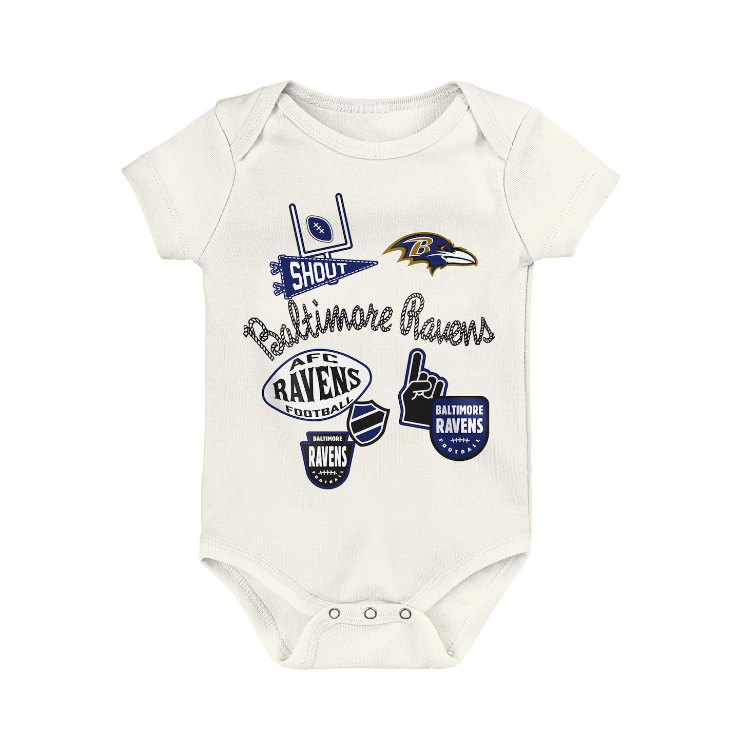 Outerstuff Baby Boys and Girls 3-Pack Baltimore Ravens Littlest Player Bodysuit Set — фото 3