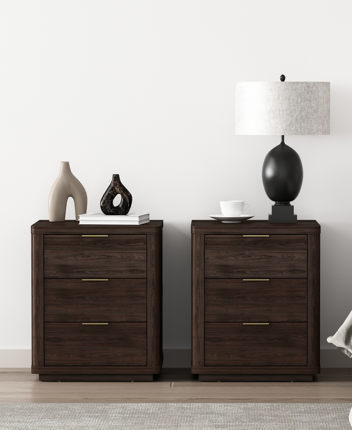 Manhattan Comfort Evelyn 2-Piece 20" 3-Drawer Nightstands