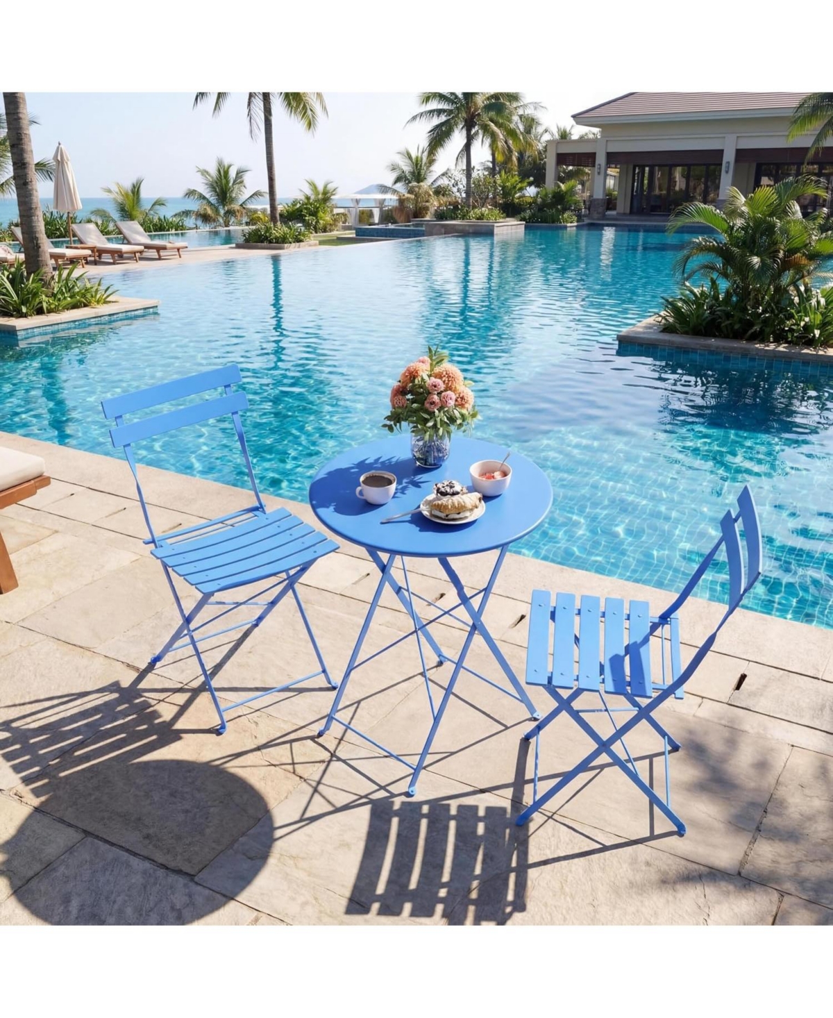gaomon Folding Bistro Set Outdoor Patio Furniture, 3-Piece Foldable Table , No Assembly Required for Garden, Balcony