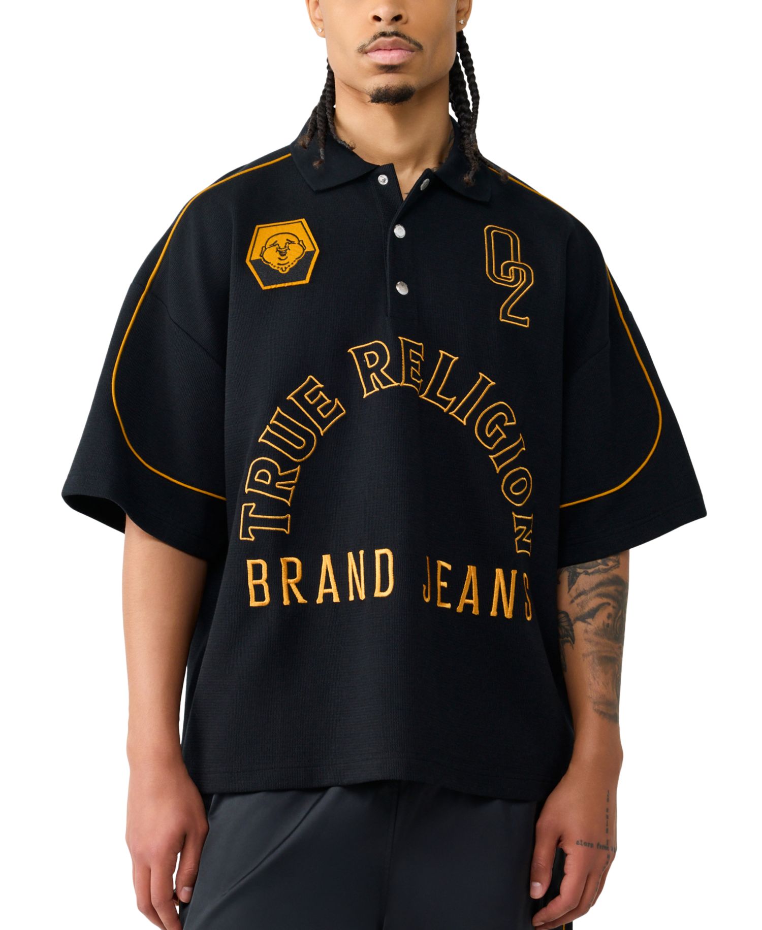 Men's Multi Logo Oversized Short-Sleeve Polo Shirt