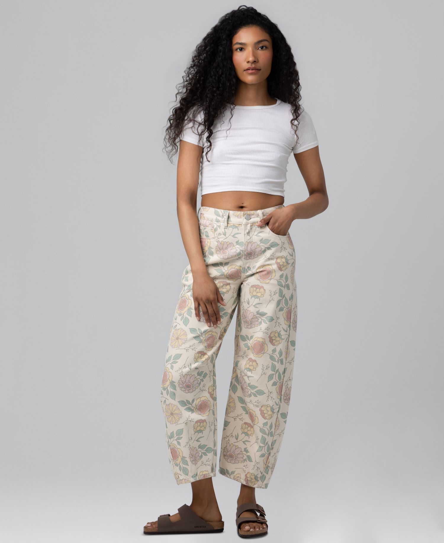 Women's Printed High-Rise Barrel-Leg Jeans