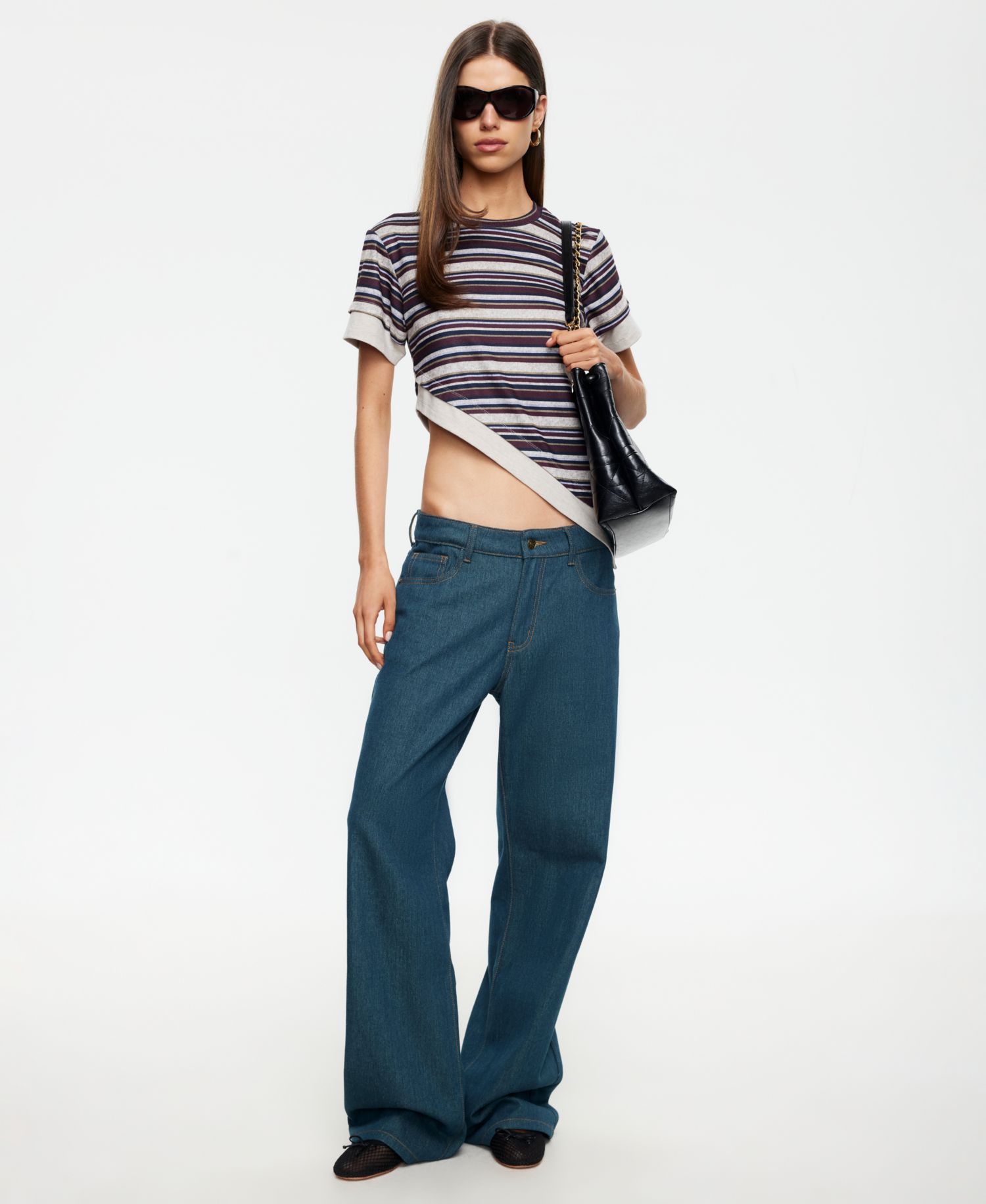 Women's Vintage-Inspired Stripe Asymmetric Crewneck Top