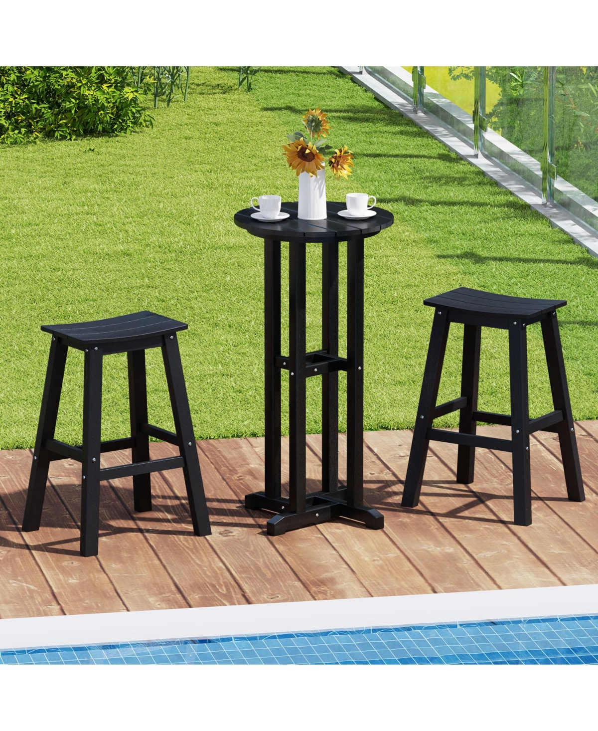 sumyeg 21.5-Inch Round Patio Bar Height Table with Slatted Top