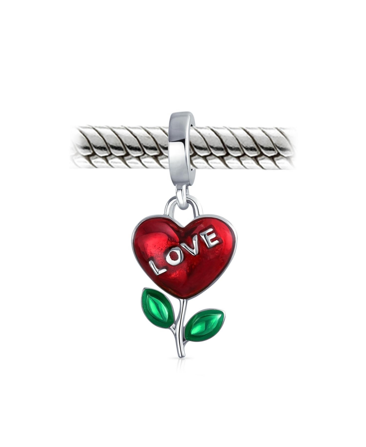 Bling Jewelry Love Grows Red Enamel Heart Dangle Flower Charm Bead .925 Sterling Silver Fits European Bracelet
