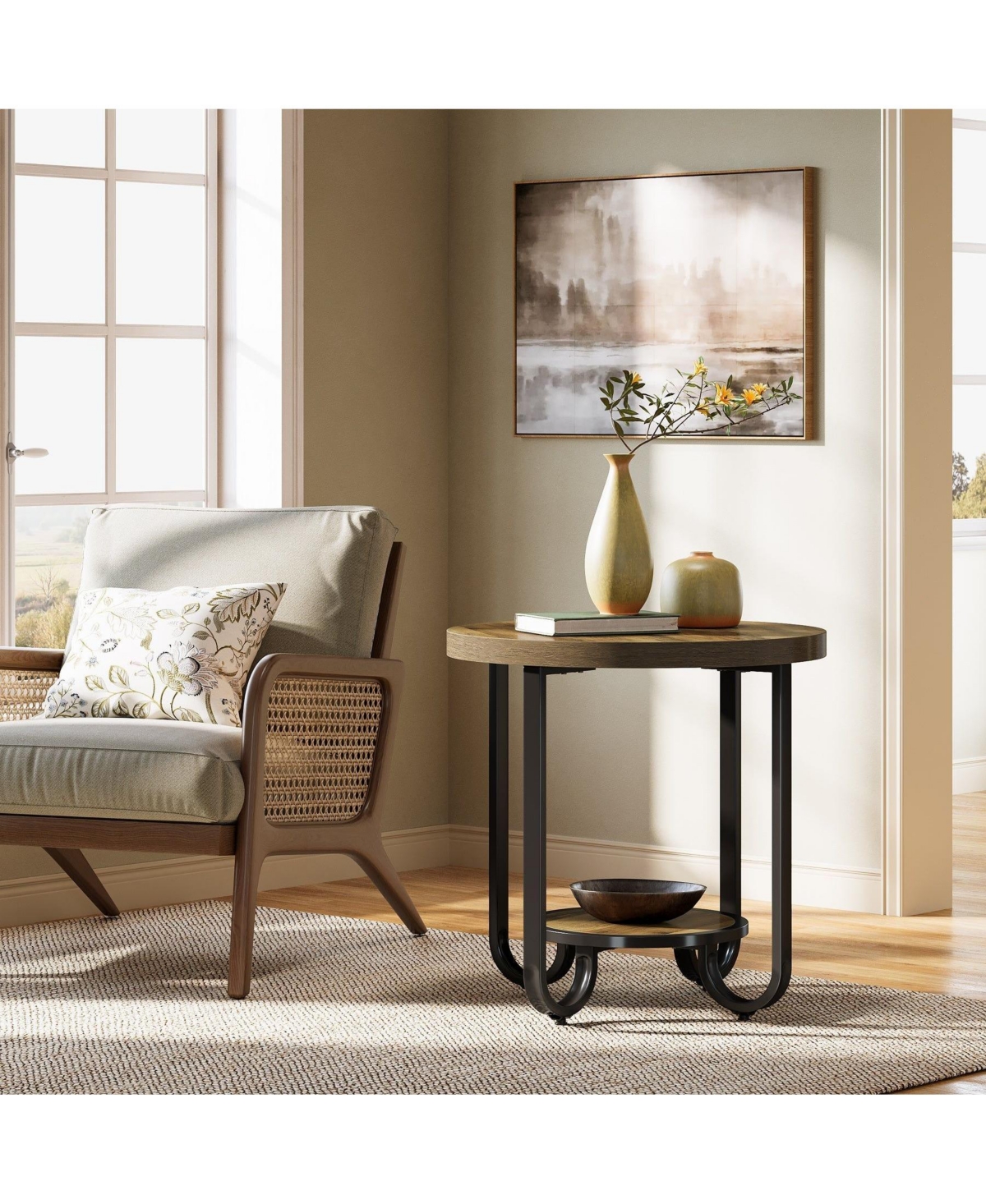 Slickblue Modern 2 Tier Round Side Table with Curved Metal Frame