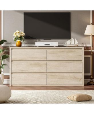 Modern Handle-Free 6 Drawer Dresser for Bedroom - Wide Wooden Chest of Drawers - Spacious Storage Cabinet for Living Room, Hallway, Entryway