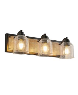 23 Inch Farmhouse Vanity Light Fixture 3 Light Bathroom Wall Sconce with Clear Seeded Glass Wood Grain Finish Modern Industrial No Bulbs