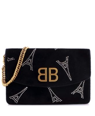 Small BB Round Wallet on Chain Crystal Embellished Velvet