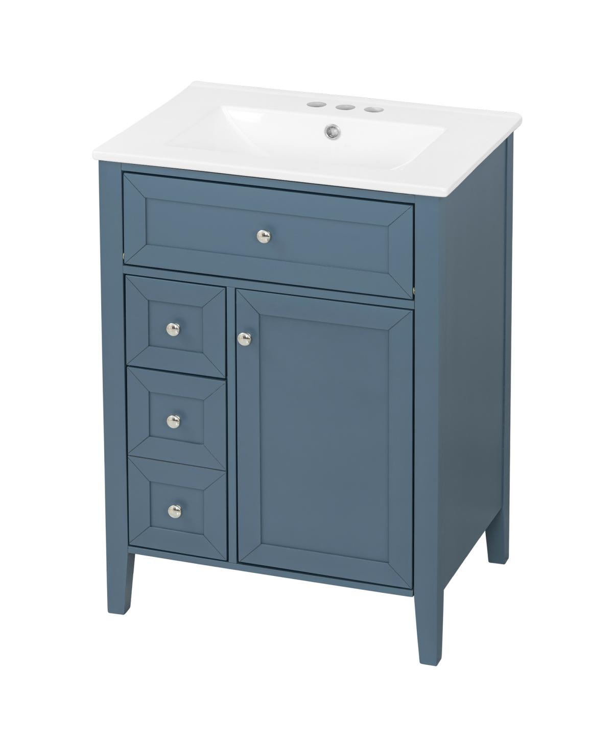 Sillysis 24 Inch Bathroom Vanity with Ceramic Sink, Classic Modern Freestanding Cabinet, Soft Close Drawers for Small Bathrooms