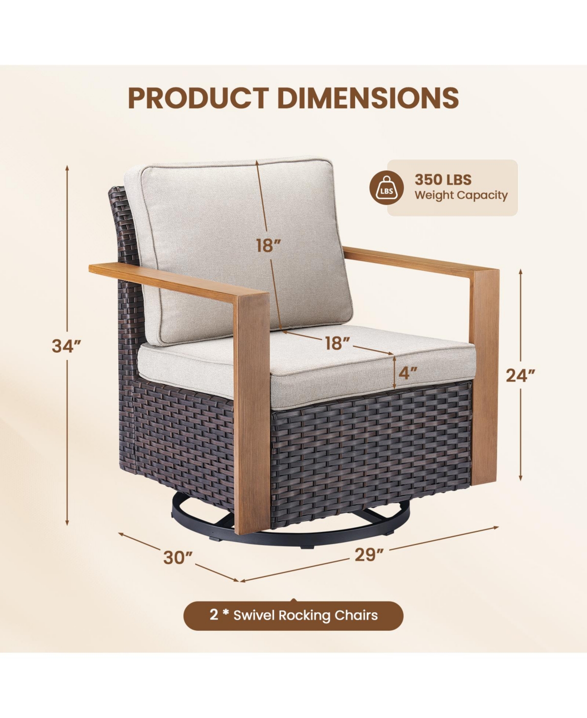 Pocassy Outdoor Swivel Chairs Set of 2,Patio Wicker Rocker Chairs,All Weather Patio Conversation Furniture Set, Ideal for Porch Balcony Deck Yard