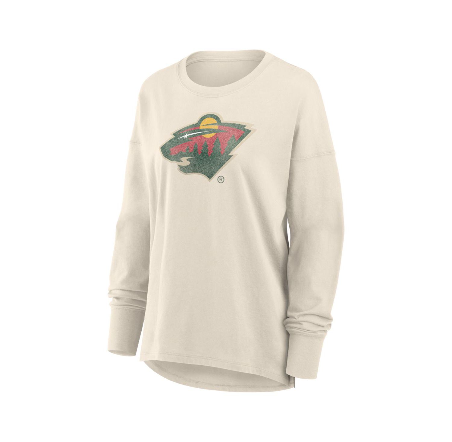 Women's Cream Minnesota Wild Distressed Logo Long Sleeve T-Shirt