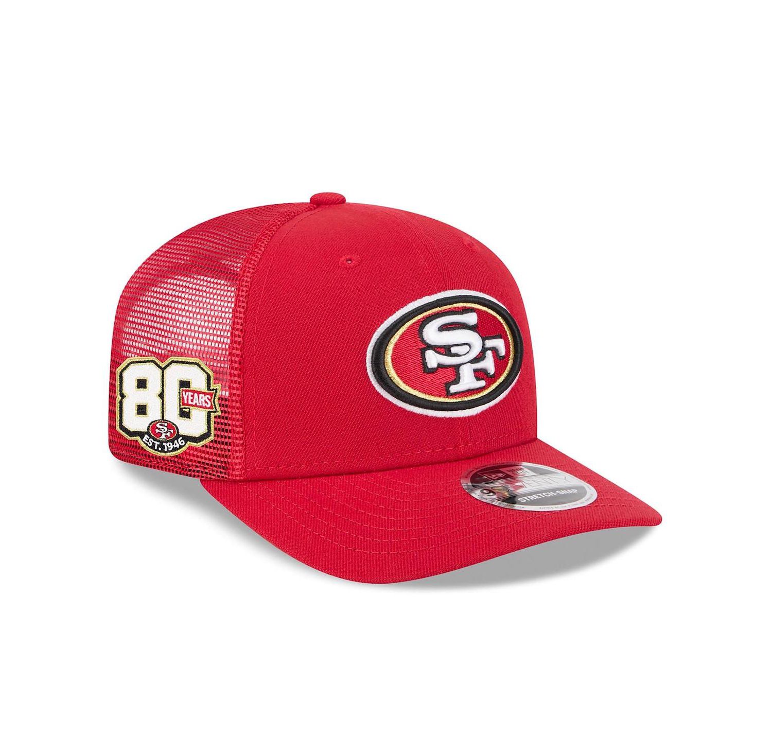 Men's Scarlet San Francisco 49ers 80th Anniversary Side Patch 9SEVENTY Trucker Adjustable Hat