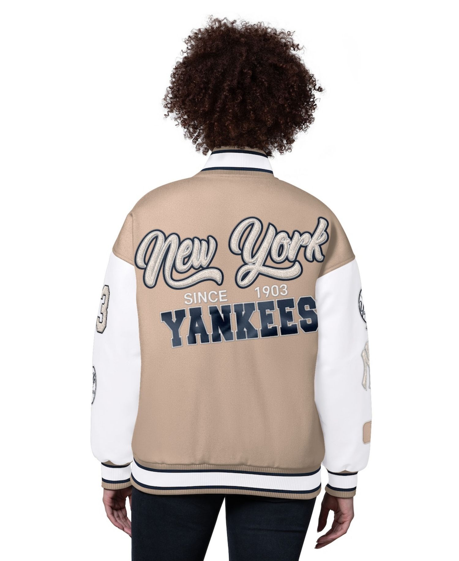 Women's Sand New York Yankees Free Ball Varsity Jacket