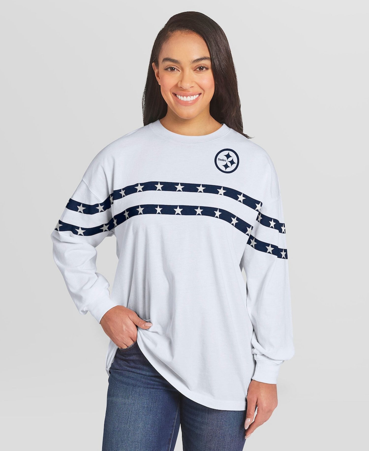 Women's White Pittsburgh Steelers Americana Stripe Long Sleeve T-Shirt