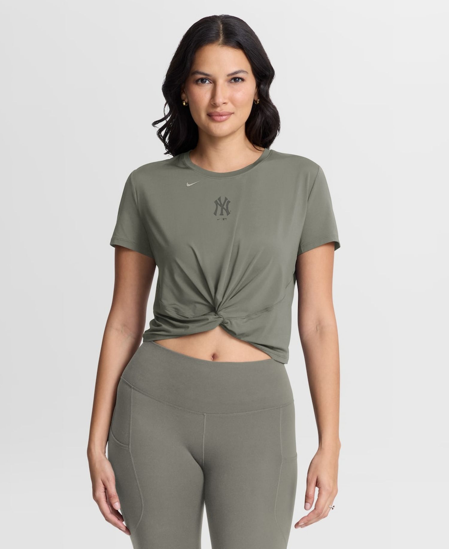Women's Olive New York Yankees One Twist Dri-FIT Cropped T-Shirt