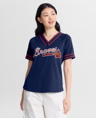 Women's Navy Atlanta Braves Diva Race Ahead Raglan V-Neck T-Shirt