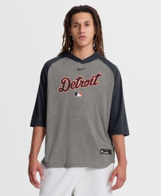 Men's Gray Detroit Tigers Authentic Collection Flux Dri-FIT Raglan 3/4-Sleeve Hooded T-Shirt