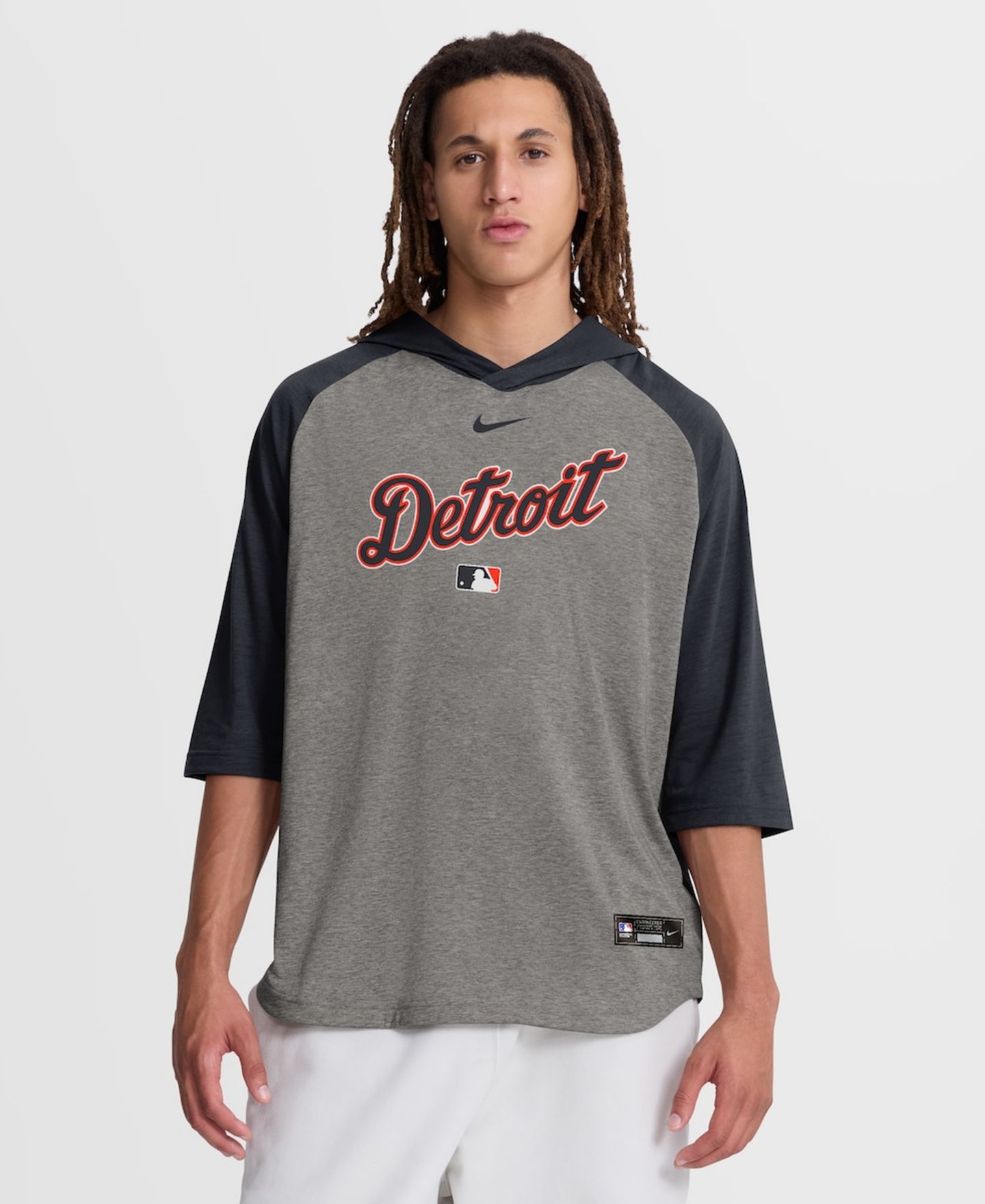 Мужская футболка Nike Gray Detroit Tigers Authentic Collection Flux Dri-FIT Raglan 3/4-Sleeve Hooded — фото 1