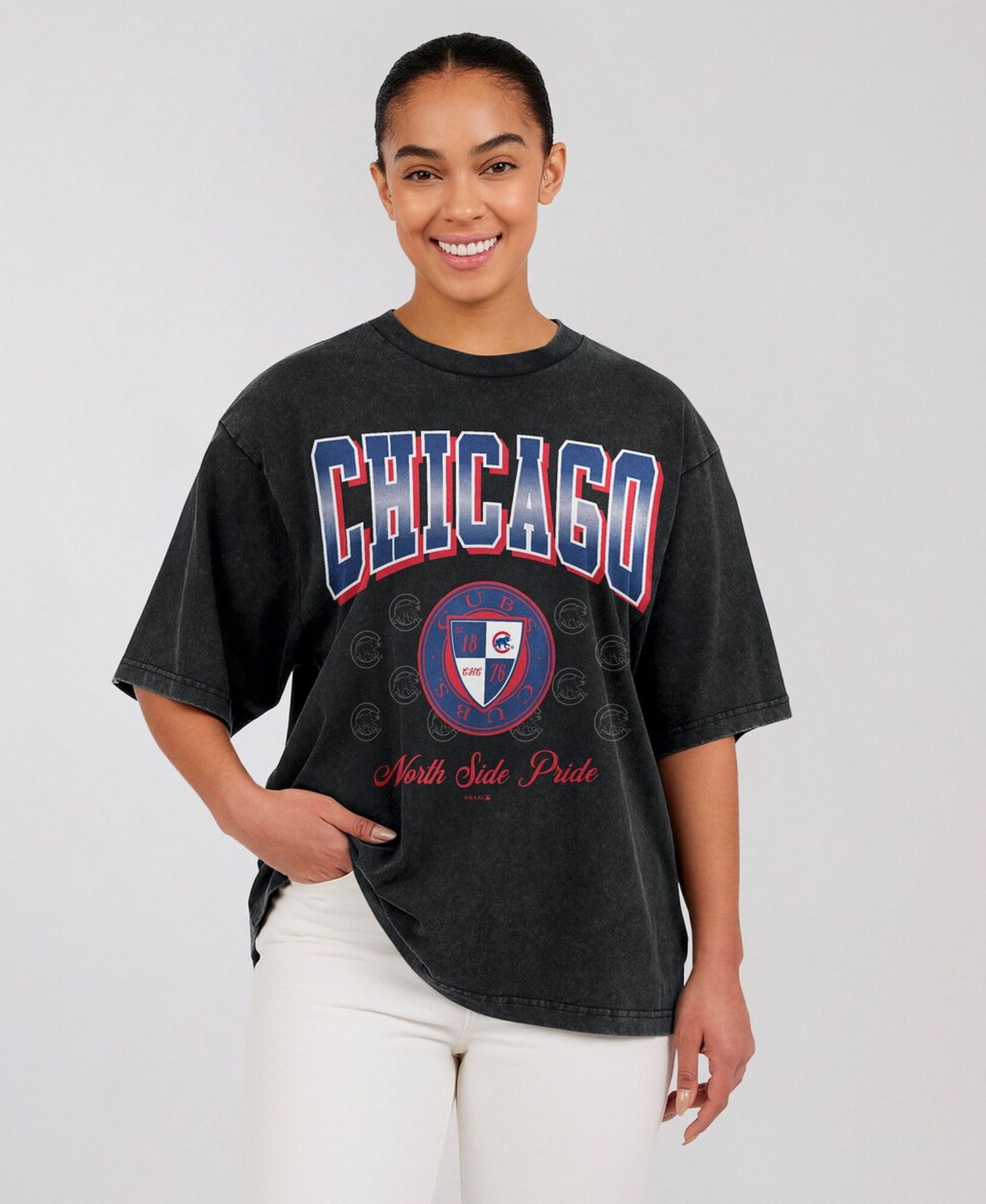 Women's Black Chicago Cubs Oversized Boyfriend T-Shirt