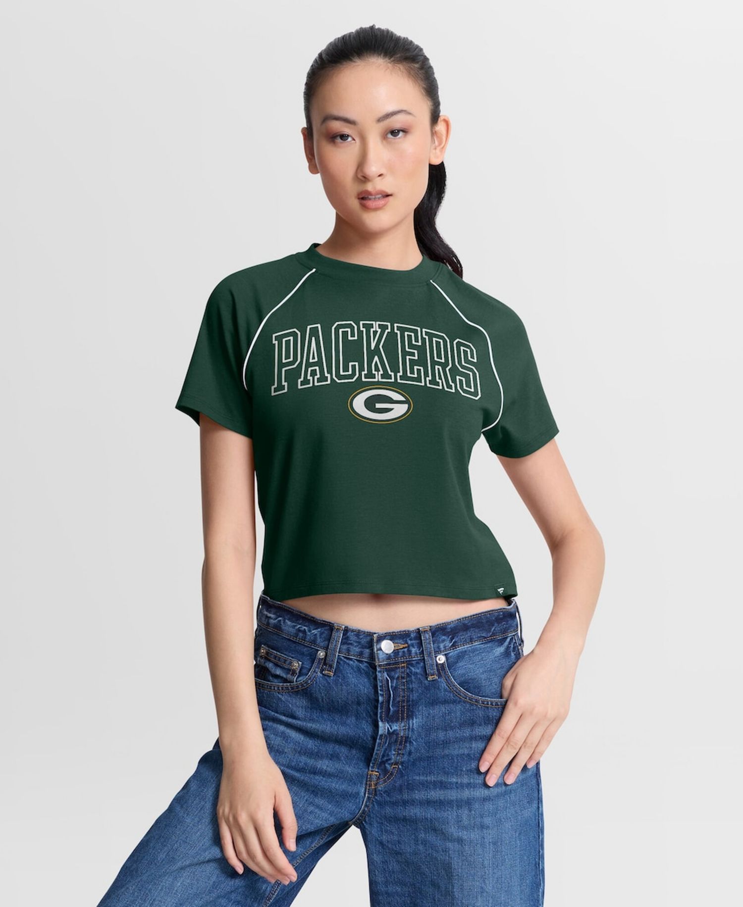 Women's Green Green Bay Packers Offensive Scheme Raglan Tri-Blend Cropped Top