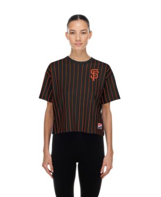 Women's Black San Francisco Giants Throwback Meshback Pinstripe Boxy T-Shirt
