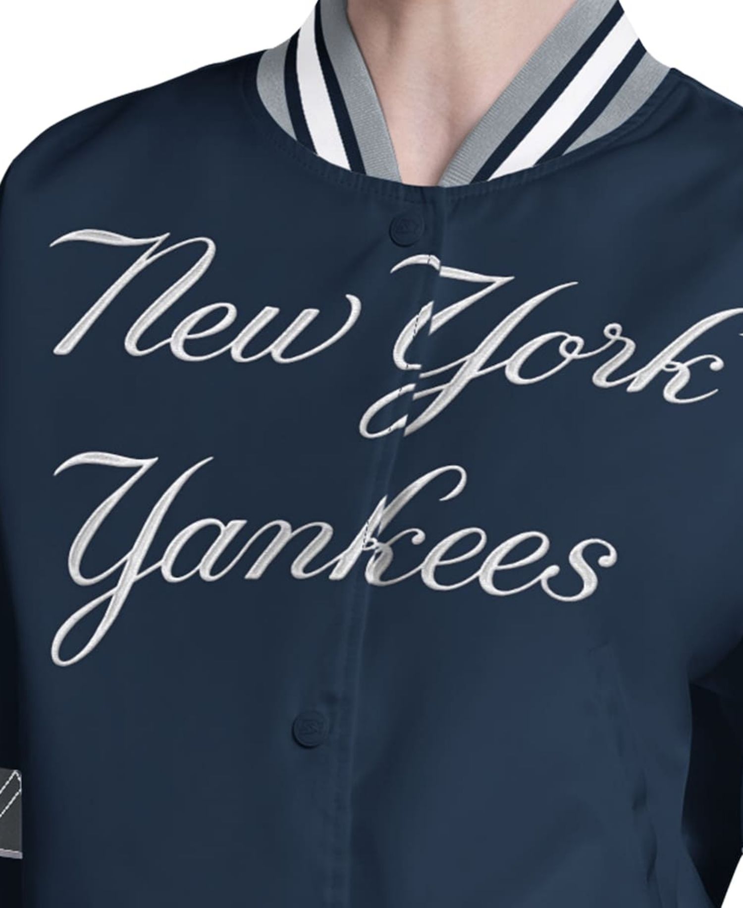 Women's Navy New York Yankees Interception Full-Snap Varsity Jacket