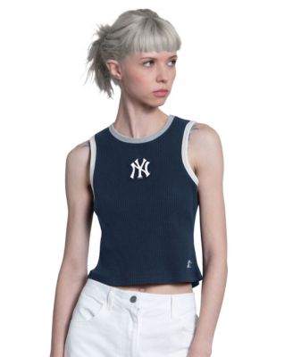 Women's Navy New York Yankees Cooperstown Play the Ball Cropped Tank Top