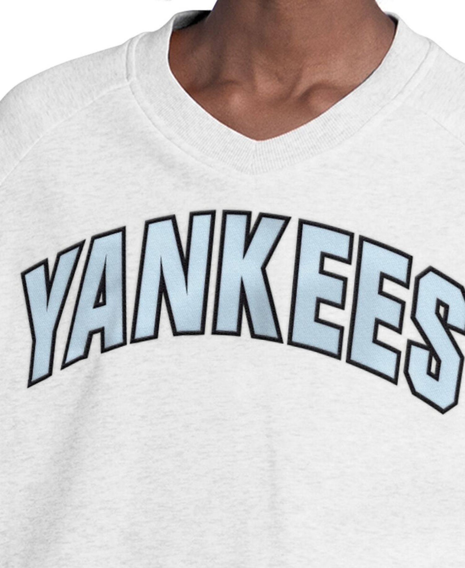 Women's Gray New York Yankees Show Up Fashion Cropped V-Neck Sweatshirt