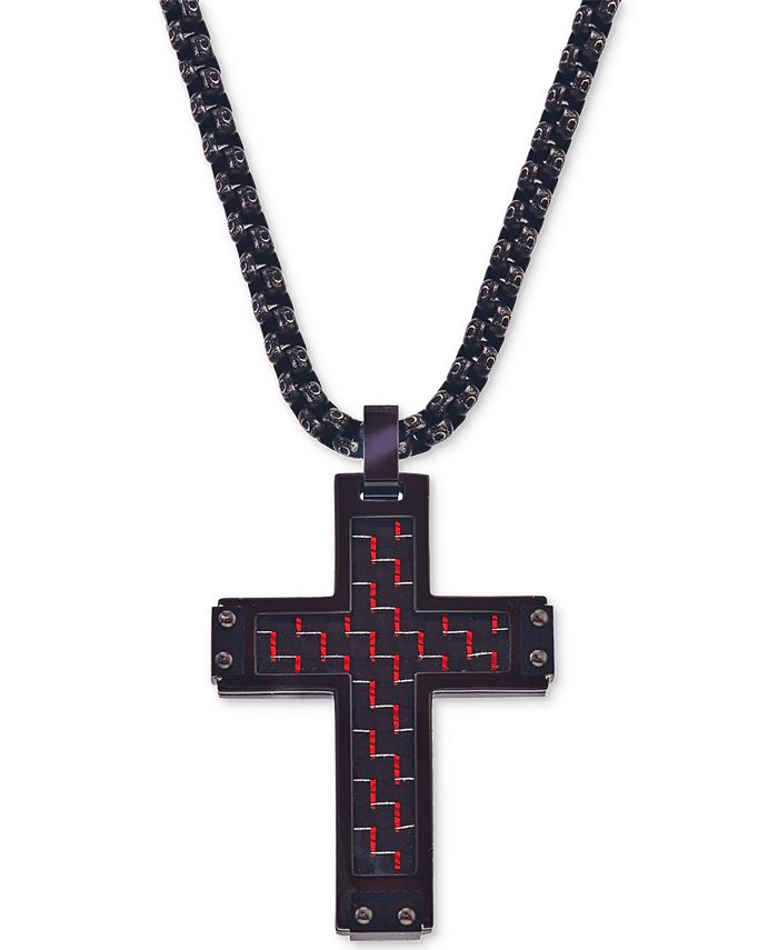 Esquire Men s Jewelry Cross Pendant Necklace in Red Carbon Fiber