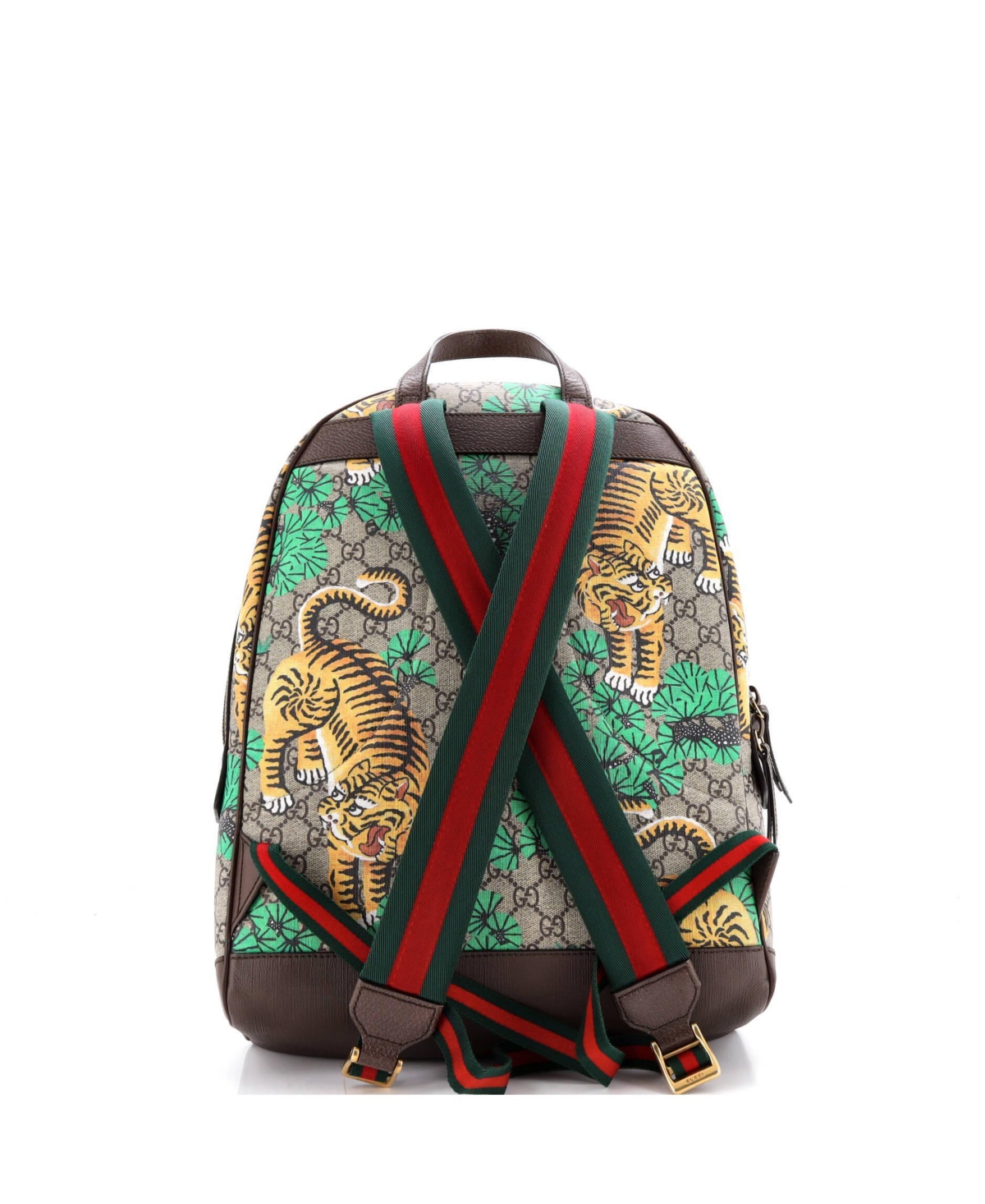 Pre-Owned Gucci Medium Zip Pocket Backpack Bengal Print Gg Coated Canvas