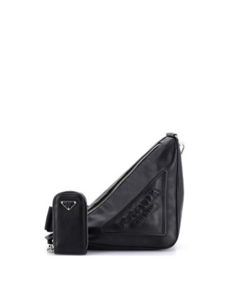 Mini Triangle Logo Zip Crossbody Bag Embossed Leather
