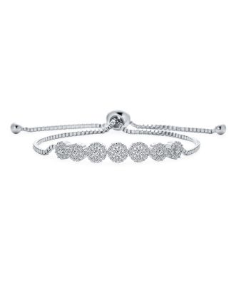 Cocktail Cubic Zirconia Pave CZ Circlets Rose Flower Slide Bolo Bracelet Sliding Clasp Adjustable