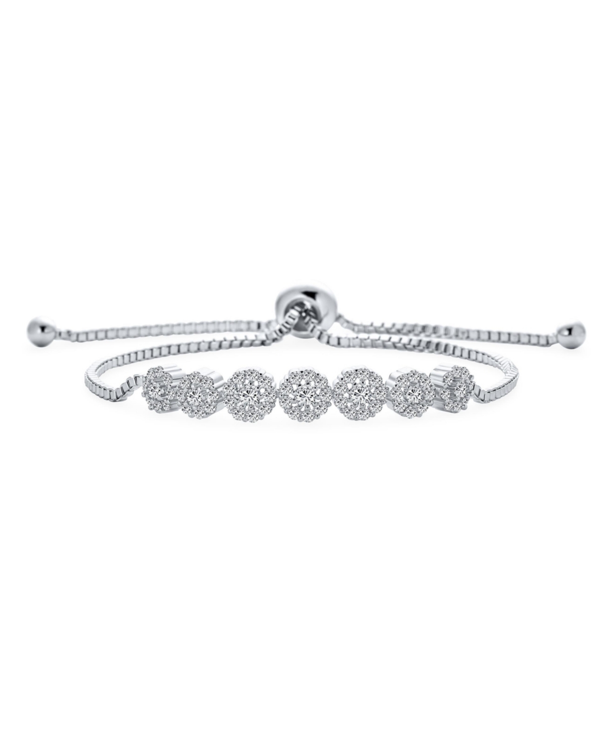 Bling Jewelry Cocktail Cubic Zirconia Pave Cz Circlets Rose Flower Slide Bolo Bracelet Sliding Clasp Adjustable