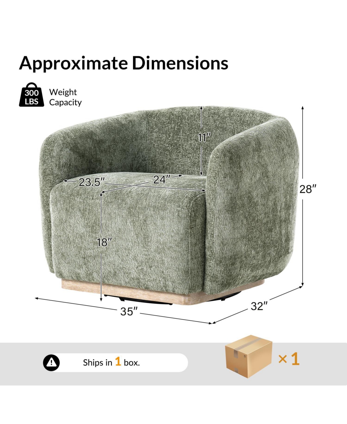 Hulala Home Berklie Modern Boucle Chenille Swivel Armchair with Solid Wood Base