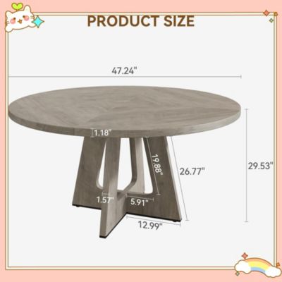 47 Inch Round Farmhouse Dining Table Solid Pedestal Base Wooden Dinner Table For Four Family Members