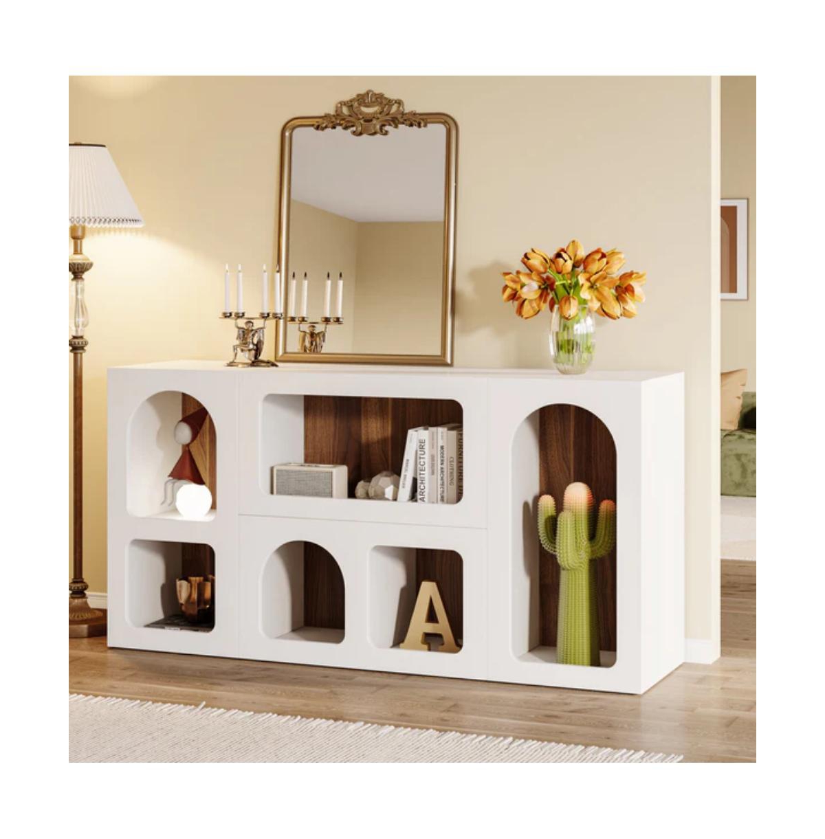 Slickblue Sofa Console Table with Storage Shelves, Wooden Entryway Organizer Table