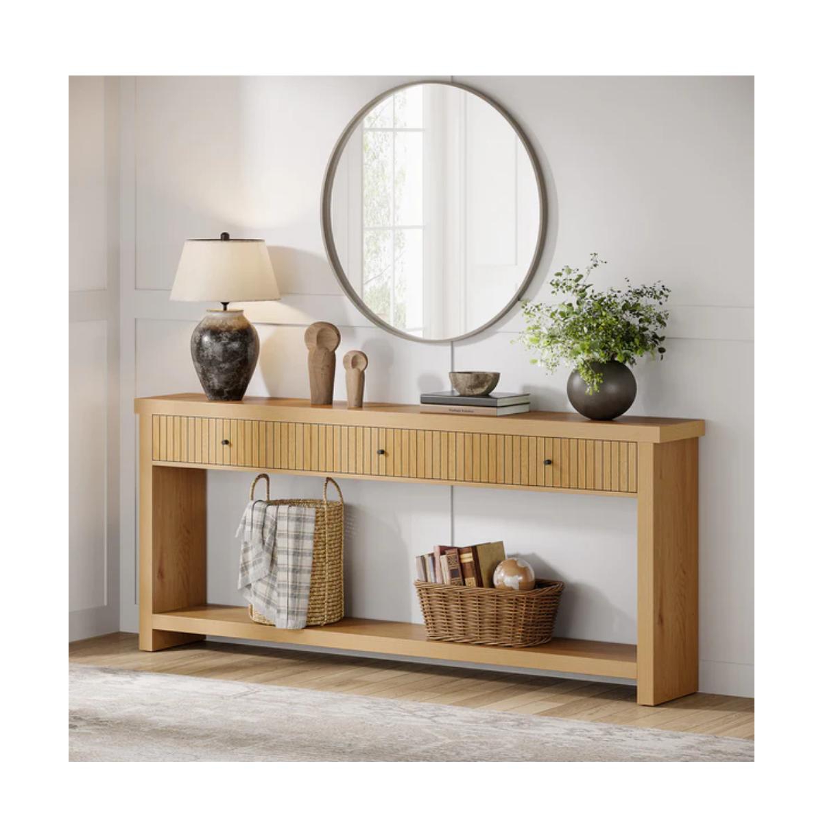 Slickblue Long Entryway Console Table with 3 Drawers, Wooden Sofa Table for Living Room Decor