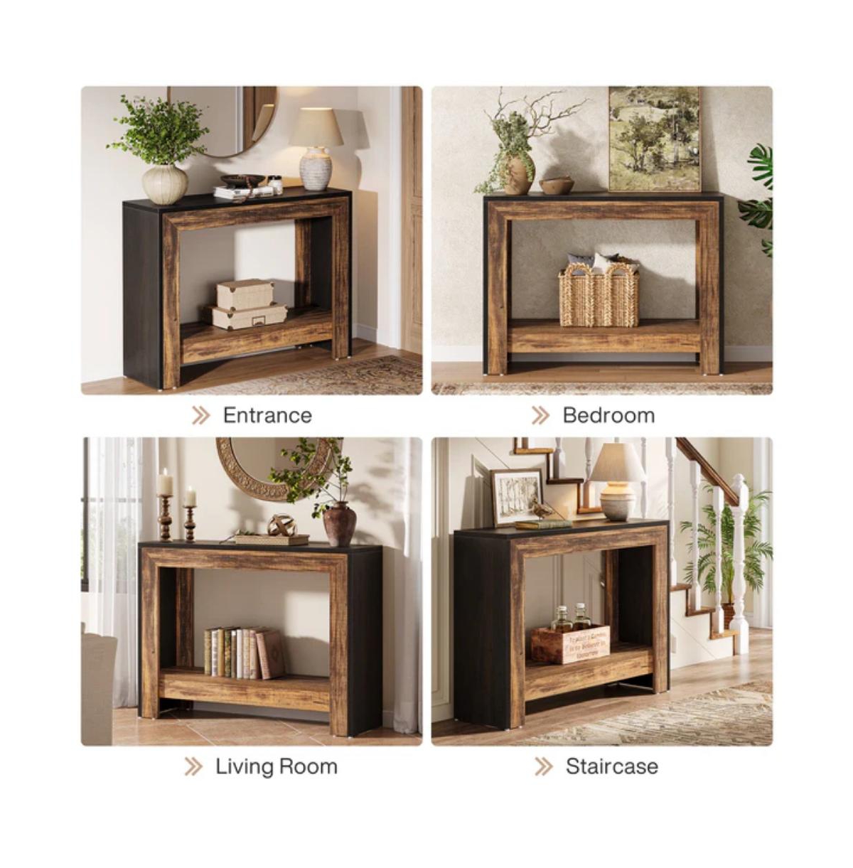 Slickblue Farmhouse Style Hallway Console Table with Open Storage Shelf for Home Entry