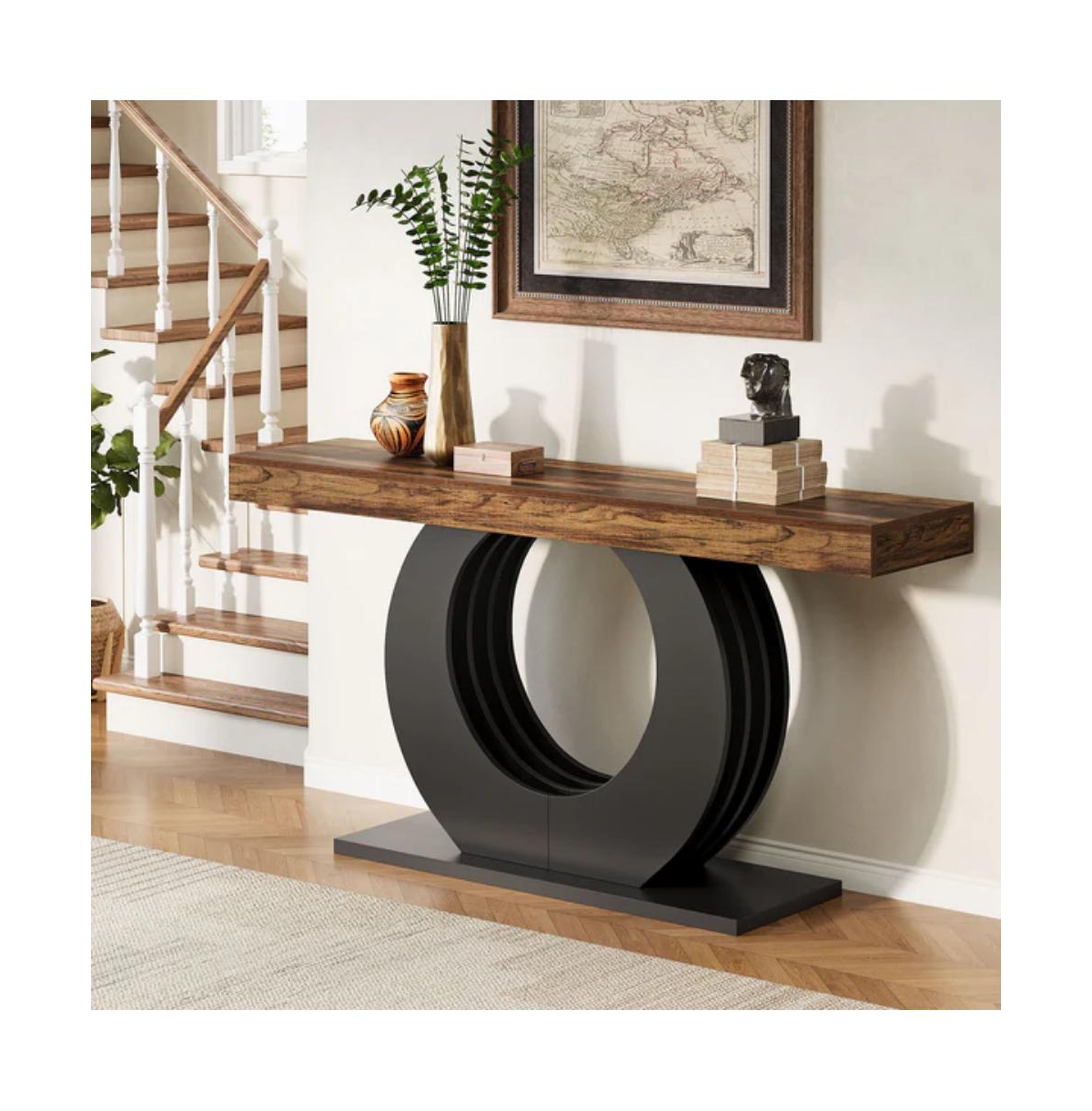 Slickblue Rustic Console Table with Round Base for Hallway, Entryway and Sofa Side Use