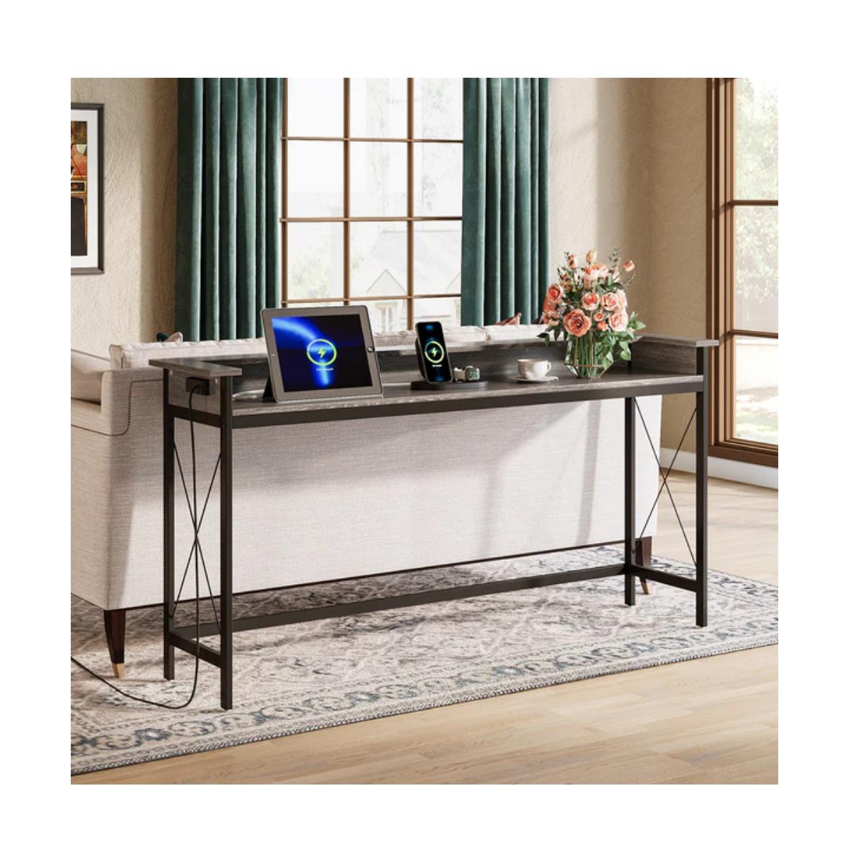 Slickblue Industrial Entryway Console Table with Charging Station and Usb Ports