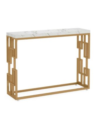 Contemporary Console Table with Faux Marble Tabletop for Hallway and Entryway
