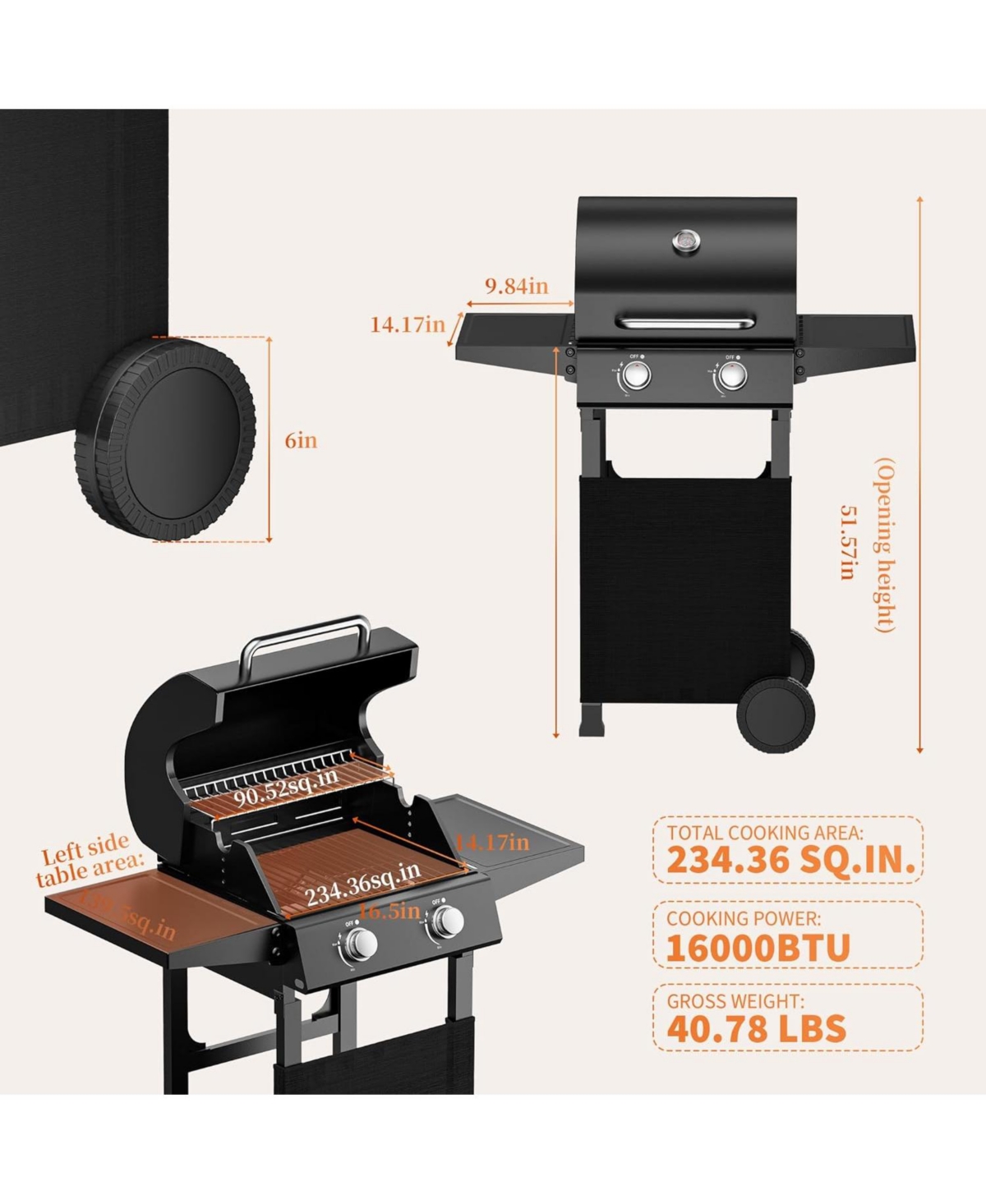 Xo 16000 Btu 2 Burner Propane Gas Griddle Convertible Stand/Tabletop with Weather-Resistant Hood for Backyard Camping