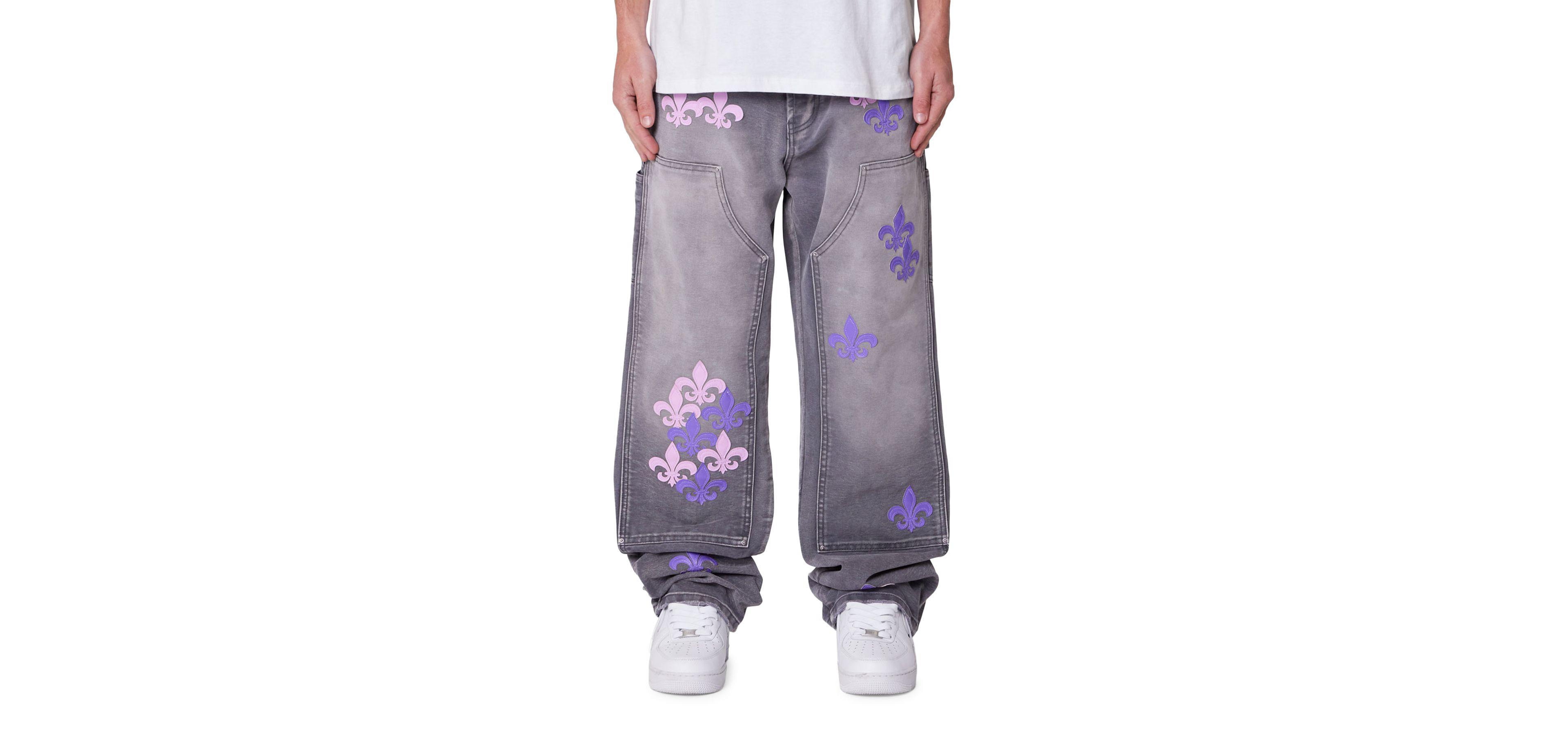 mnml Men's Ultra Baggy Fleur Embroidered Carpenter Pants
