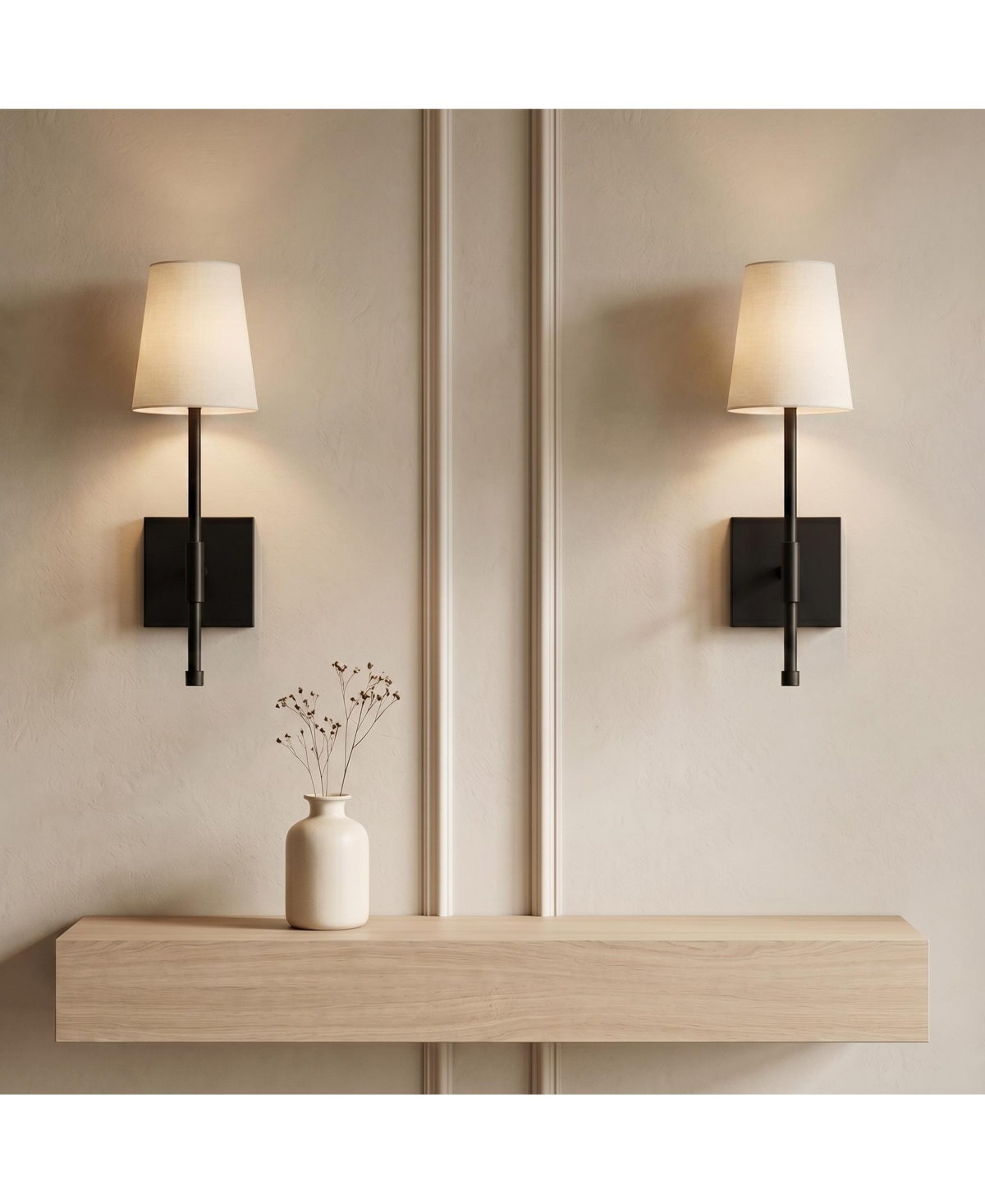 Bell + Howell Set of 2 Fabric Smooth Shade Dimmable Led Rechargeable Cordless Touch Control Lights Wall Sconces