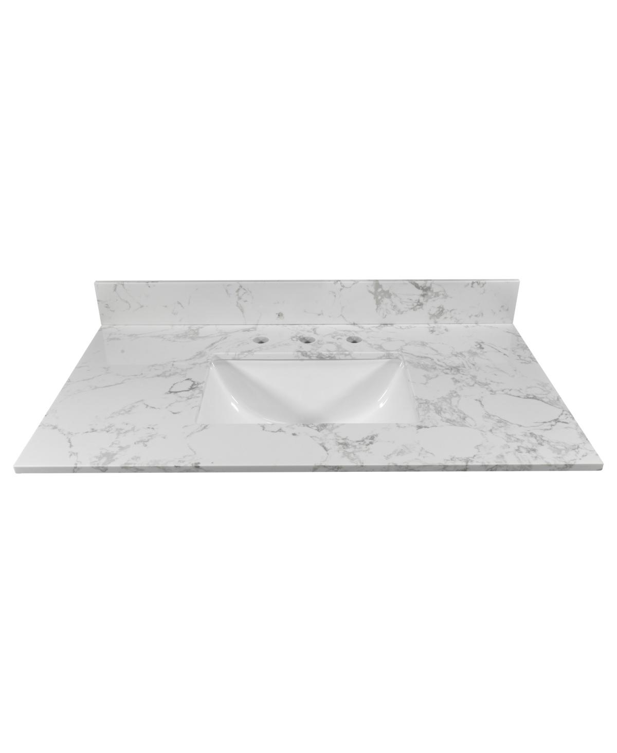 Sillysis 31/37/43 Inch Carrara Marble Stone Vanity Top with Ceramic Undermount Sink and Backsplash
