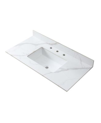 31/37/43 Inch Sintered Stone Vanity Top with Ceramic Rectangular Sink, 4 Inch Backsplash, 3 Faucet Holes, Fits Standard Cabinets