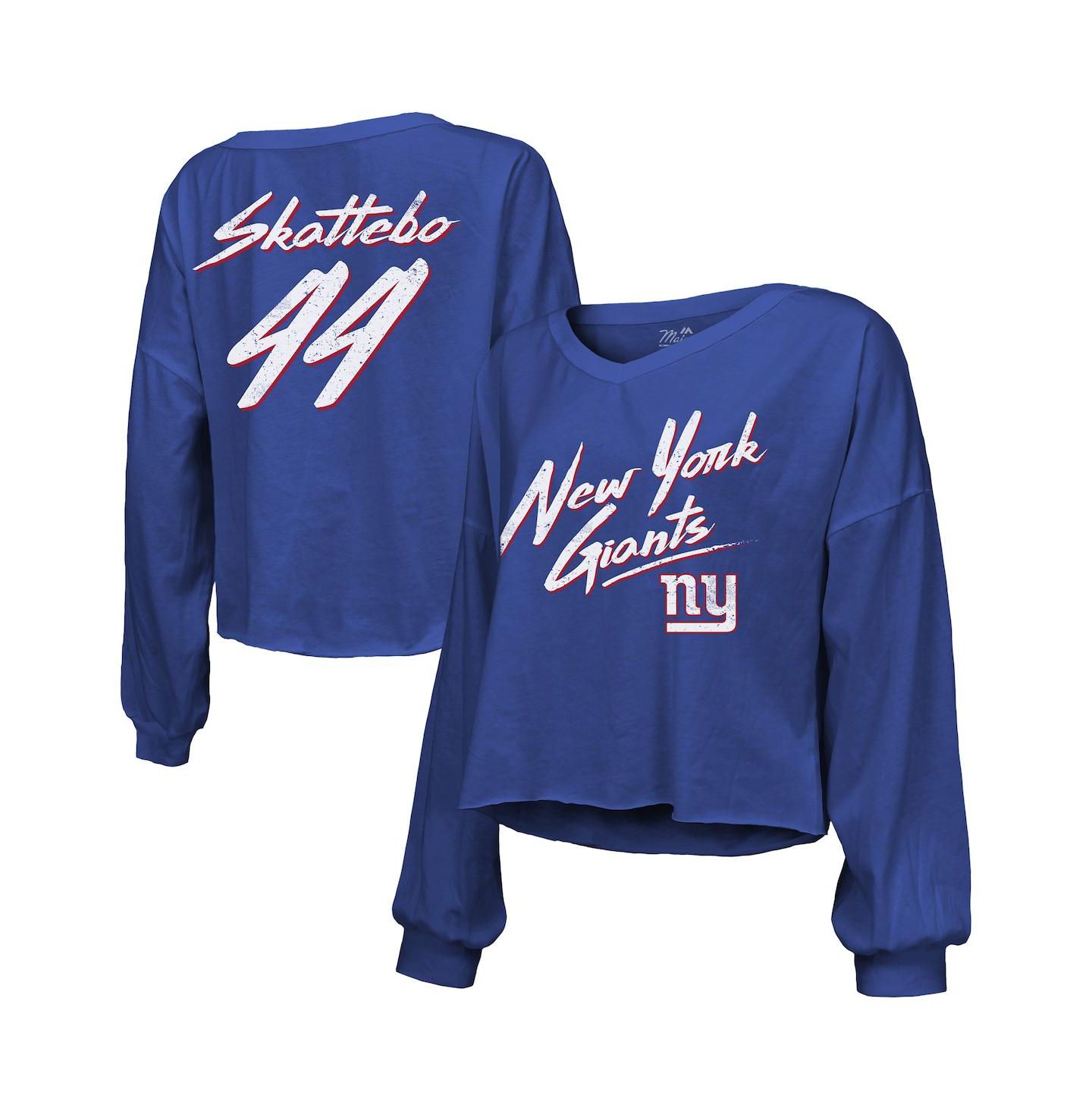 Женская футболка Majestic Threads Cam Skattebo Royal New York Giants Script Name & Number Long Sleeve — фото 1