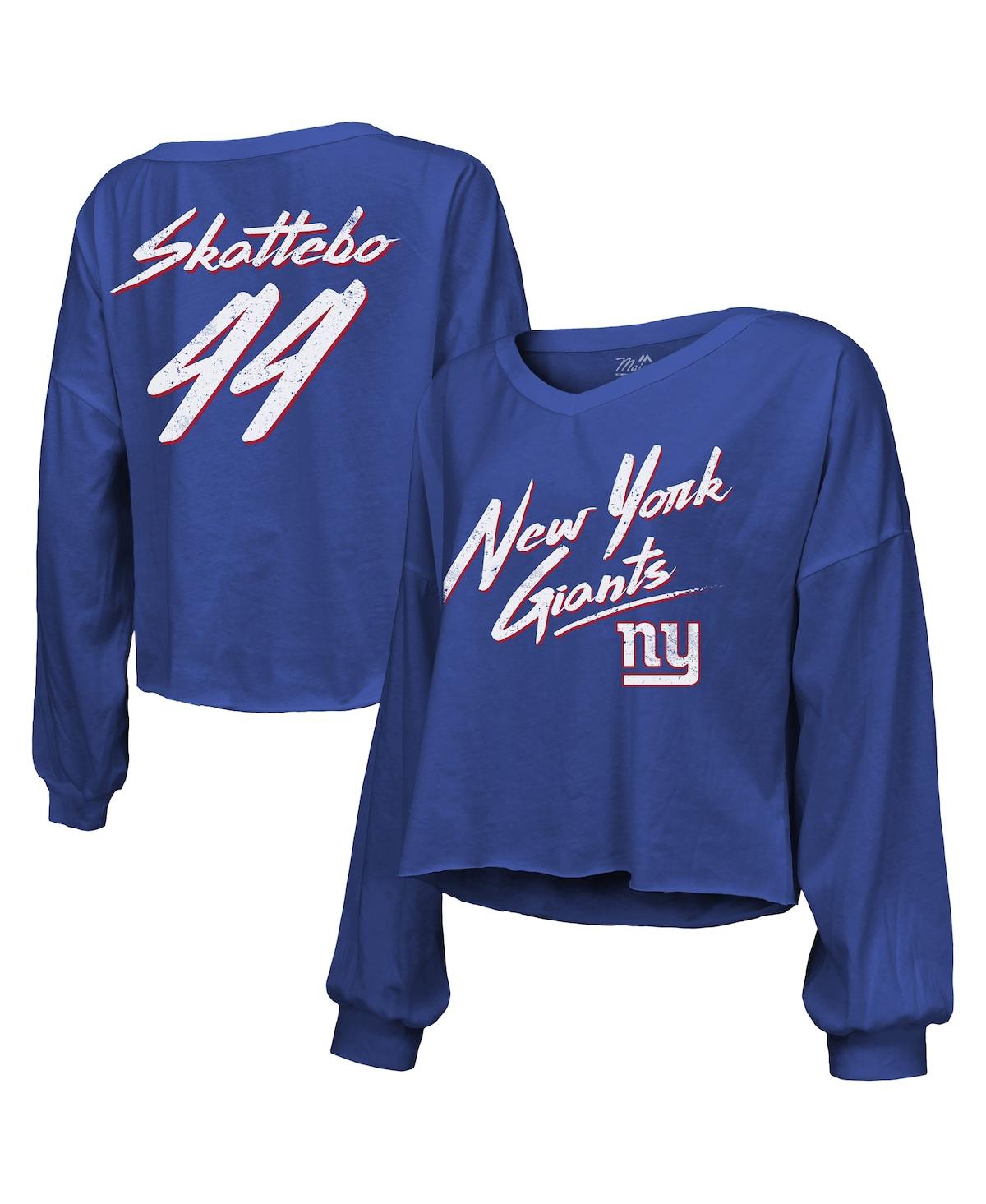 Majestic Threads Women's Cam Skattebo Royal New York Giants Script Name Number Long Sleeve T-Shirt - Royal